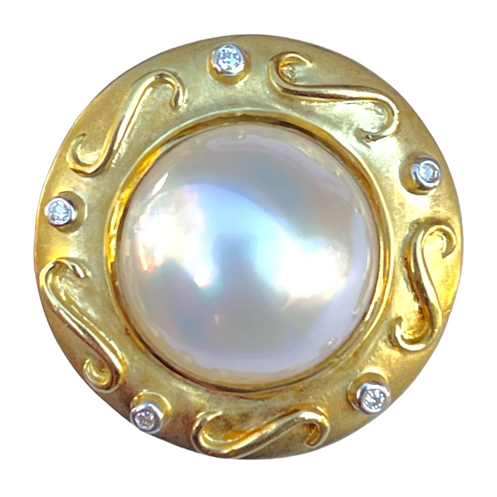Vintage Authentic MABE White Pearl Earrings 18kt (750) gold and diamonds 💎 - Picture 12 of 16